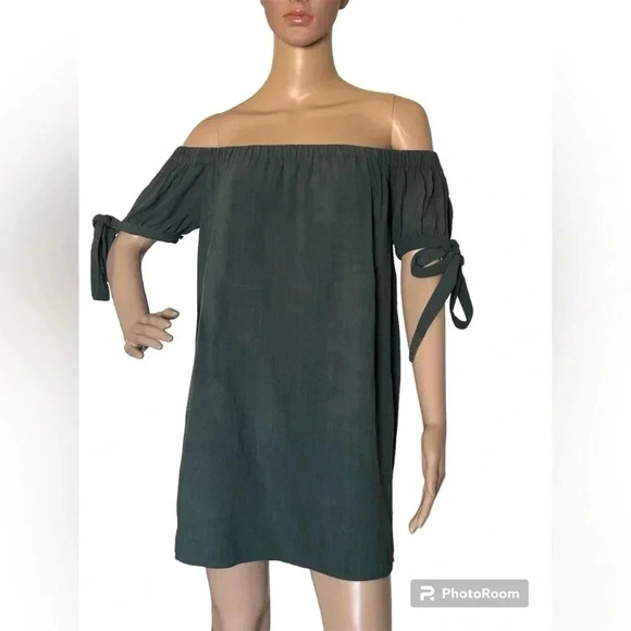 LuLu’s Al Fresco Evenings Slate Blue Off The Shoulder Mini Dress Size S EUC!! - Picture 2 of 11